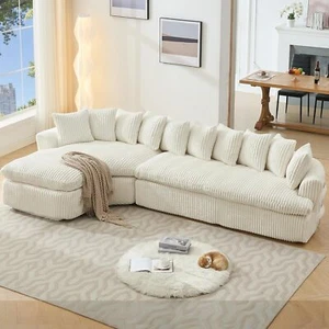 127" Modular Sectional Corduroy Sofa L Shaped Cloud Couch with 10 Pillows - Picture 1 of 9