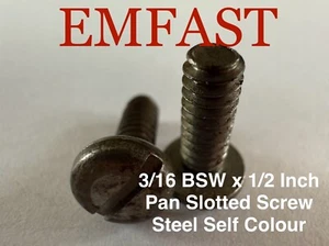 3/16 bsw x 1/2 pan slot machine screws steel slotted screw bolts whitworth - Picture 1 of 3