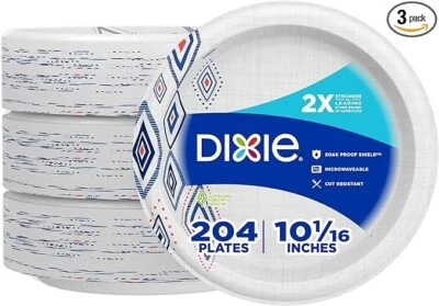 DIXIE ELECTRIC Dixie Large Paper Plates, 10 Inch, 204 Count, 2X Stronger, Microwave-Safe, Soak-