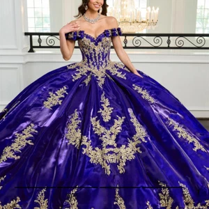 Quinceanera Dresses Luxurious 3D Beaded Sequin Tulle Gold Applique Sweet 16 - Picture 1 of 11