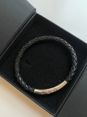 Ernstes Design Herren Leder Armband Flecht Geflochten Edelstahl Schwarz Schmuck - Bild 1 von 4