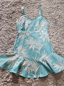 Flying Tomato Hawaiian Vacation Dress Blue White Large Cotton Flare Cruise Wear - Picture 1 of 9
