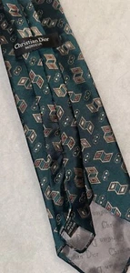 Vintage Christian Dior Monsieur Tie Mens 90%poly10%silk Classic Geometric Green - Picture 1 of 5