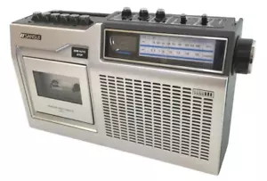 SANSUI Boombox Monaural Radio Cassette SCR-3 Retro Silver Used From Japan - Picture 1 of 6