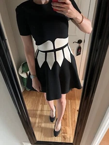 Alexander McQueen Womens Scuba Fit & Flare Mini Colorblock Dress Blue Hot Pink S - Picture 1 of 6