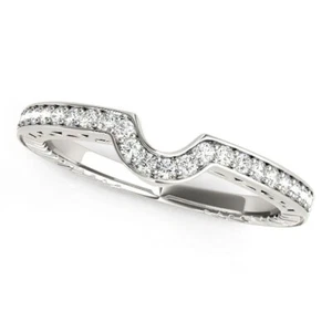 14k White Gold Prong Set Curved Wedding Band (1/8 cttw) - Picture 1 of 1