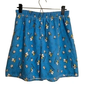 Krazy Klothes Pajama Shorts Blue Swim Buzz Bee Floral Flannel Women's Medium - Picture 1 of 7