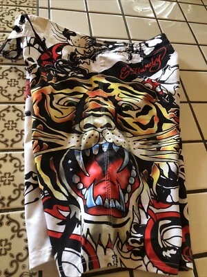 Pantalones cortos de natación ED HARDY Pray for Surf para hombre talla 32 calavera tigre dragón Foto 1 de 4