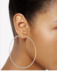 Edle große dünne silberfarbene Creolen mit Hebelverschluss 100 mm/4 Zoll - Bild 1 von 4