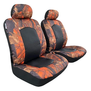 Orange Camouflage Black Canvas Car Seat Covers Front Set Universal Fit - Picture 1 of 1