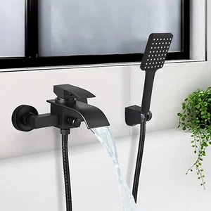 Schwarz Badewannenarmatur Duschset Bad Wasserhahn Wannenarmatur mit Handbrause - Picture 1 of 10