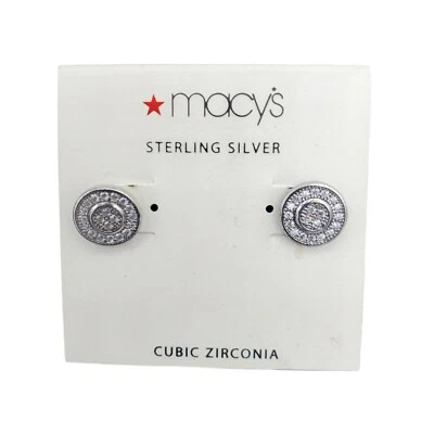 Pendientes Macy's Redondos Circonita cúbica Plata Esterlina 1/2" NUEVO Foto 1 de 3