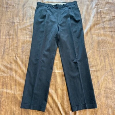 Pantalones de vestir para hombre Berle gris carbón plisados frente puños dobladillo talla 36 x 32 Foto 1 de 4