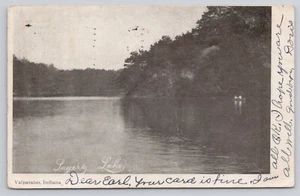 1907 Valparaiso Indiana IN Sagers lago pescatori barca a remi antica cartolina - Foto 1 di 2