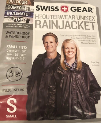 NUEVO SwissGear H2OUTERWEAR Adulto UNISEX CHAQUETA DE LLUVIA CON CAPUCHA Talla S Negro Camping Foto 1 de 4