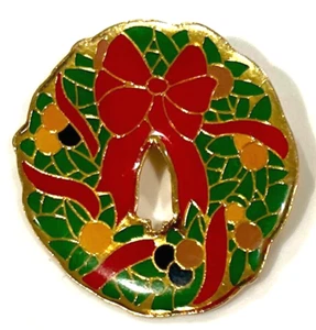 Vintage Weihnachtskranz goldfarben Emaille Urlaub 1,5" Brosche Pin - Bild 1 von 2