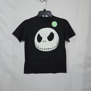 Nightmare Before Christmas Boys Black Jack Skellington Glow in Dark Tee L New - Picture 1 of 7