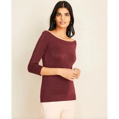 ANN TAYLOR Borgoña Brillante Hombro Descubierto Suéter Top Blusa Talla S Rojo Foto 1 de 4
