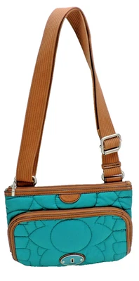Fossil Keyper Quilted Fabric Crossbody Handbag Peacock Blue New! NWT - Image 1 of 4