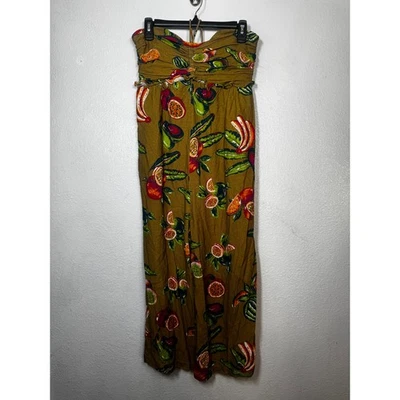 The Odells 亚麻 Isla 连身裤 橄榄绿色半身吊带 领带 热带水果 尺寸 M — 第 1/4 张图片