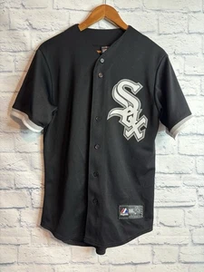 Majestic Chicago White Sox MLB Negro MLB Béisbol Abotonado Talla Pequeña en Blanco - Imagen 1 de 9