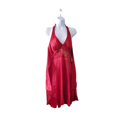 Vestido vintage La Belle nuevo con etiquetas (pequeño defecto) para mujer talla 5 rojo halter encaje satinado Y2K Foto 1 de 4