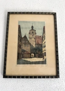 Originalradierung auf Seide Rothenburg signiert im Rahmen Turm 26,5 × 34,5 cm ! - Bild 1 von 16