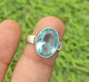 925 Sterling Silver Blue Topaz Gemstone Beautiful Handmade Woman Gift Ring - Picture 1 of 2