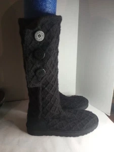 UGG Lattice Cardy Sweater Knit Tall Charcoal Black Boots Women’s Size US 11 M - Picture 1 of 7