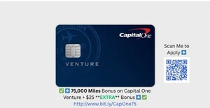 ✅ $25 Bonus & Capital One Venture 75,000 Miles Referral Link + $120 TSA Credit ✅ - Picture 1 of 1