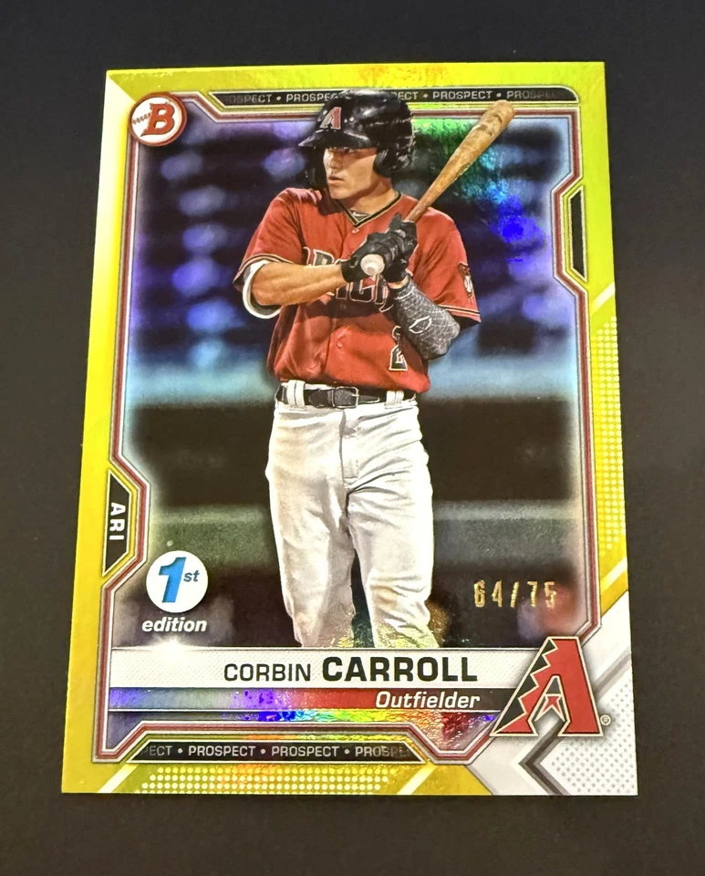 2021 Bowman 1ST Corbin Carroll  BFE-142 Rookie Yellow 64/75 - Image 1 of 2