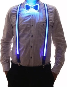 Light Up Men's LED Suspenders and Bow Tie Combo - up Blue - Picture 1 of 5