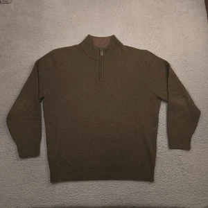 Jos A Bank Men’s Sweater XL Brown Quarter Zip Pullover Lambswool Blend - Picture 1 of 8
