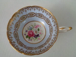 TAZA DE TÉ AZUL PORCELANA HUESO FINO PARAGON "BOUQUET" con borde dorado Inglaterra - Imagen 1 de 11