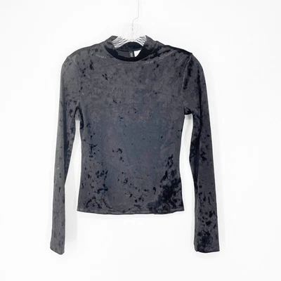 Top de terciopelo manga larga dividido cuello falso talla pequeña Foto 1 de 4