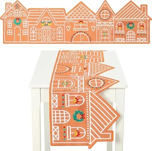 Christmas Gingerbread Village Table Runner 14x48 Inch Embroidered Gingerbread - Picture 1 of 6