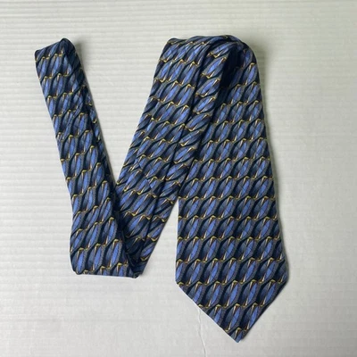 复古 Louis Feraud 100% 真丝几何印花领带超长 90 年代艺术办公室 — 第 1/4 张图片