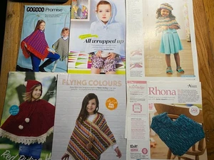 6 Strickanleitungen Mädchen Ponchos, Kapuze, Rotreit Cape, Häkeln, Baskenmütze - Bild 1 von 4
