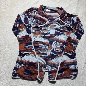 Lucky Brand Strickjacke Damen XL Aztekenmuster Drapierung vorne offen Pullover Baumwolle Strick - Bild 1 von 12