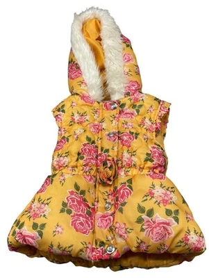 Chaleco Little Lass Amarillo con Follaje Rosa y Verde Blanco Piel Sintética Capucha LEER Foto 1 de 4