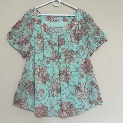 Rebecca Malone Top Women’s Size 3X Aqua Teal Shell Print Short Sleeve Blouse - Image 1 of 4
