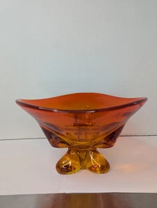 Vtg MCM Amberina Orange Viking 3-Toed Footed Pedestal Candy Bon Bon Dish Bowl - Picture 1 of 7