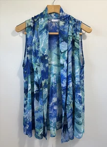 Susan Graver Damen-Cardigan blau Blumenmuster ärmellos halbtransparent vorne offen M - Bild 1 von 17