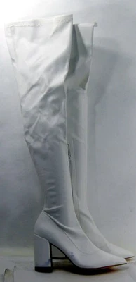 LILIANA Blanco 3.5" BLOQUE Tacón Punta Punta Sobre la Rodilla Botas MUJERES Talla 7 Foto 1 de 4