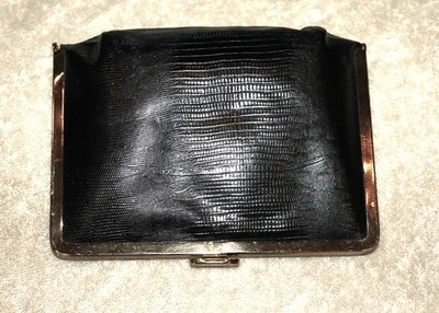 BOLSO DE MANO VINTAGE AÑOS 60 ERTA CUERO NEGRO BOLSO CLUTCH CON CADENA Foto 1 de 4