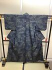 Japanese Vintage Kimono Pure Silk Navy Blue Tradition Expensive Height 61.81Inch