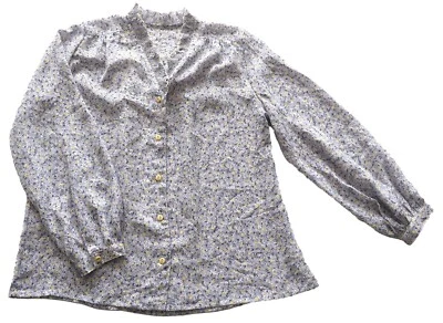 Vintage 80s Blouse Floral Print V Neck Retro Boho 16 - Image 1 of 2