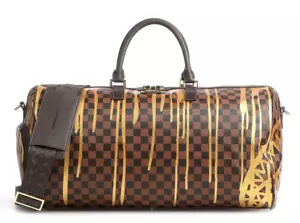 Sprayground Shark In Paris Paint Drip Duffle Monogram Checkered Travel Bag D4353 - Picture 1 of 6
