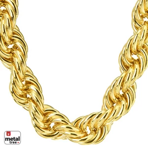 Men's Hip Hop Iced 14K Gold Dookie Hollow Chunky Rope Chain Necklace 16 mm 30" - Picture 1 of 6