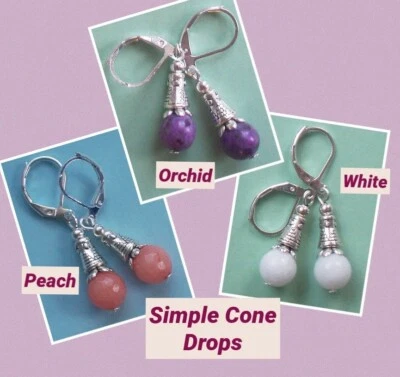 Pendientes Gotas Jade "Simple Cono" Hechos a Mano Palanca Elige Color Foto 1 de 4